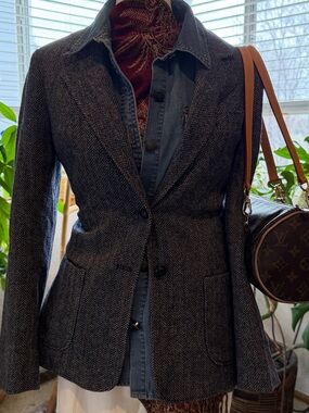 Vintage Wool Herringbone Blazer Jacket Women's Casa De Lana Gray Blue 9/10  S/M